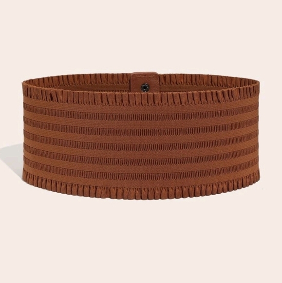 Ultra Wide Brown corset elastic boho stretch waist ruffle statement dress Belt - Picture 9 of 11